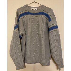 VTG Vintage 1990s Obermeyer Sport Gray Blue Men's Cable Knit Sweater Size Medium